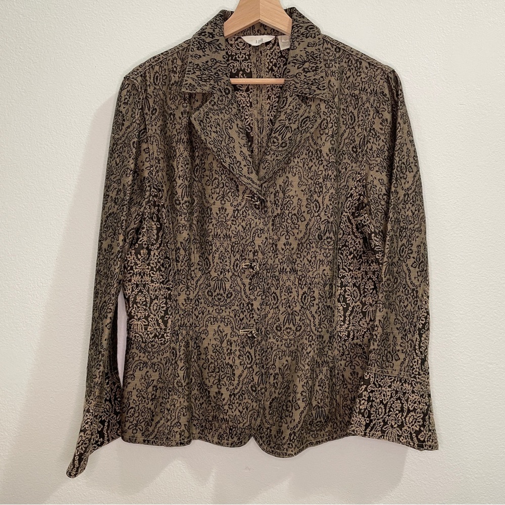 Vintage J. Jill Floral Damask Knot Button Blazer - Black/Tan